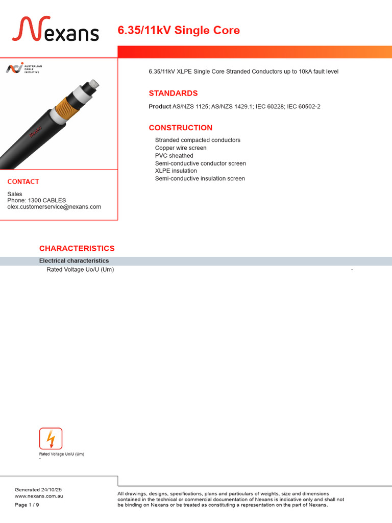 6.35/11kV Single Core Cable Specifications | PDF | Insulator ...