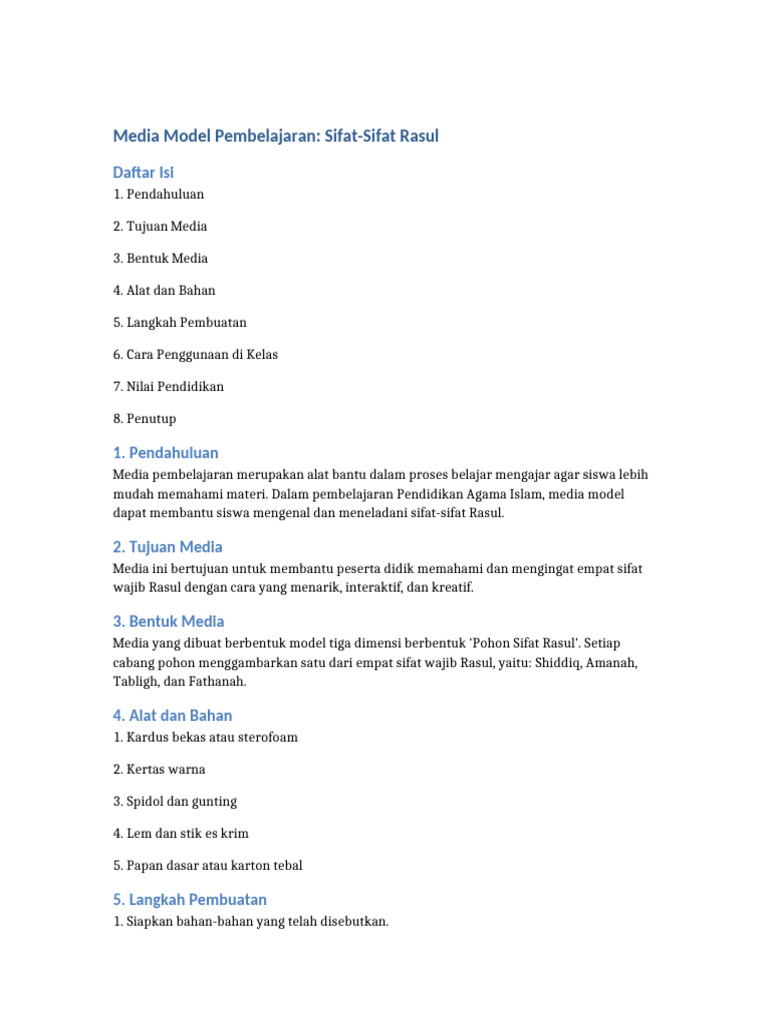 Media Model Sifat Sifat Rasul | PDF