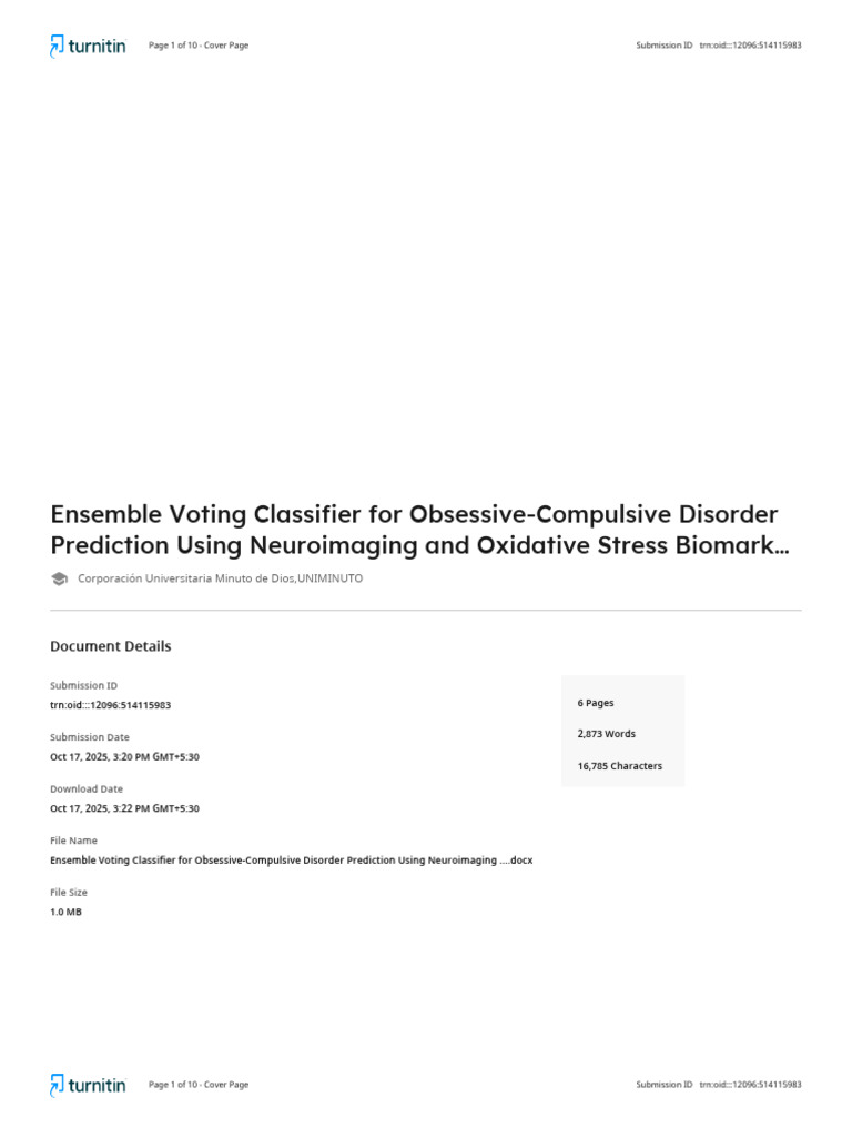 OCD Prediction with Ensemble Classifier | PDF | Support Vector Machine ...