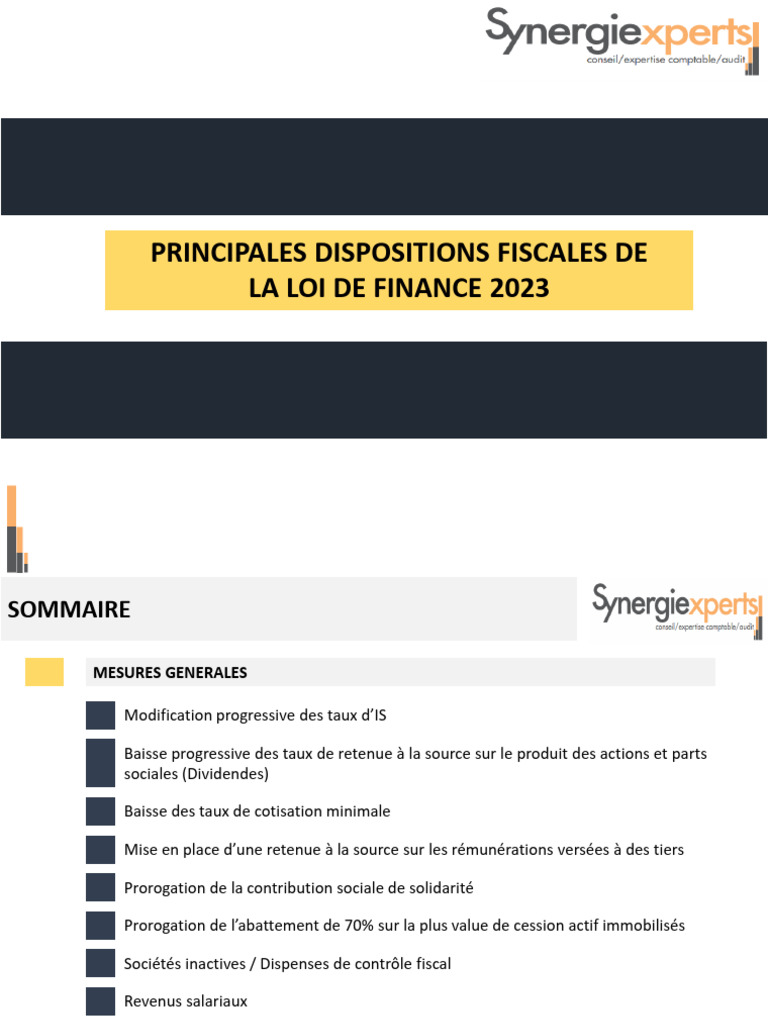 Dispositions fiscales de la loi 2023 | PDF | Impôts | Impôt sur le revenu