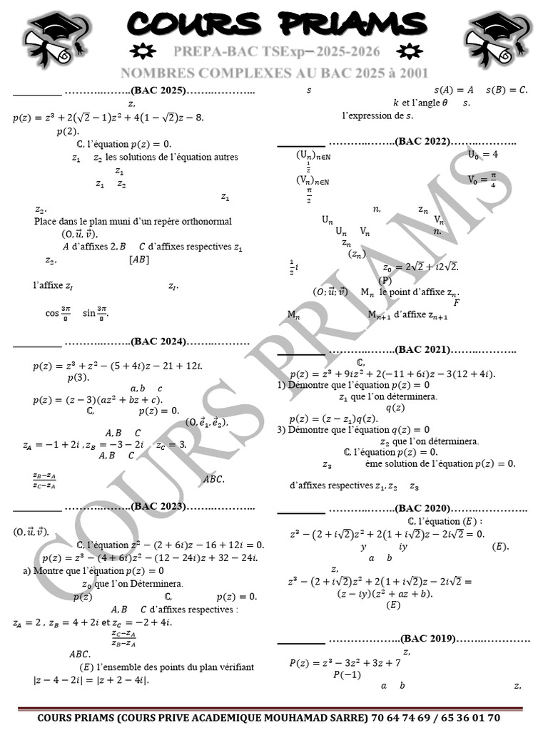Exercices de nombres complexes pour le BAC | PDF | Nombre complexe ...
