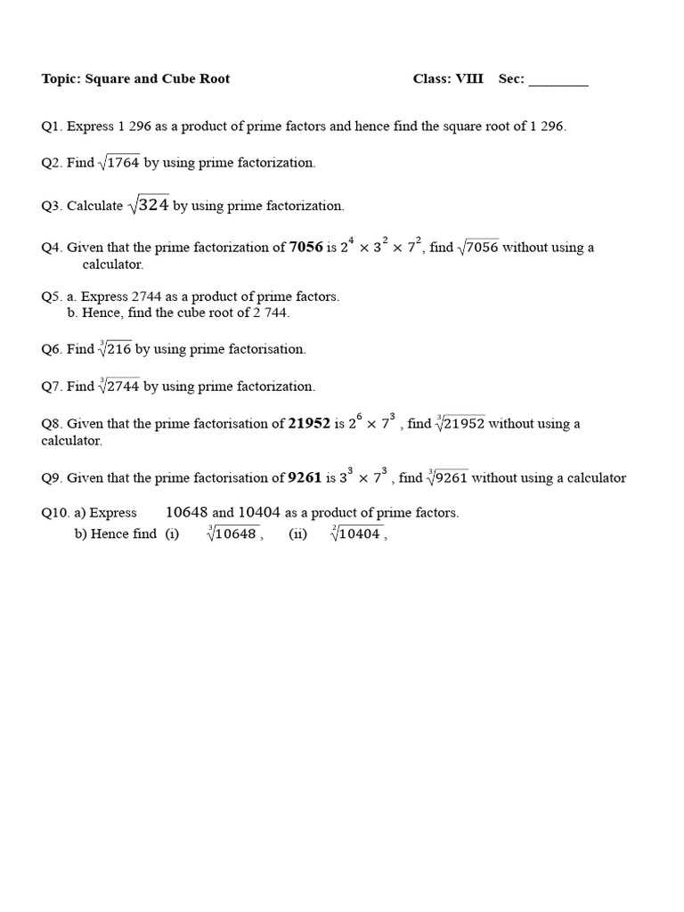 Square and Cube Root Calculations | PDF