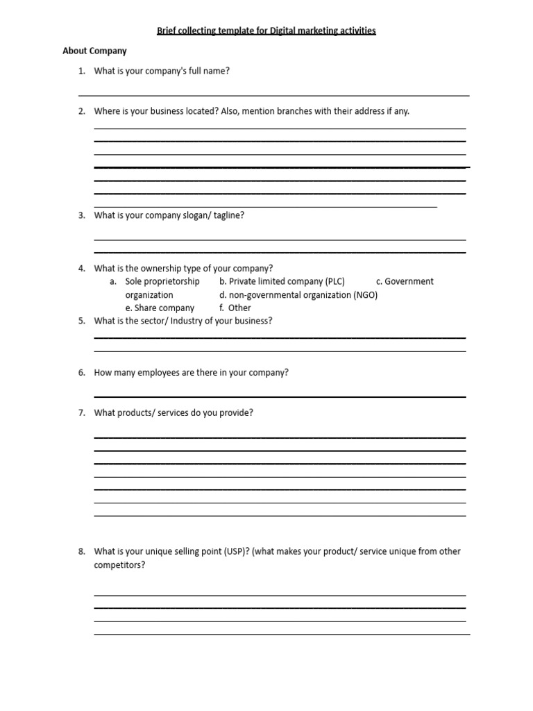 Brief Collecting Template For Digital Marketing Activities | PDF ...