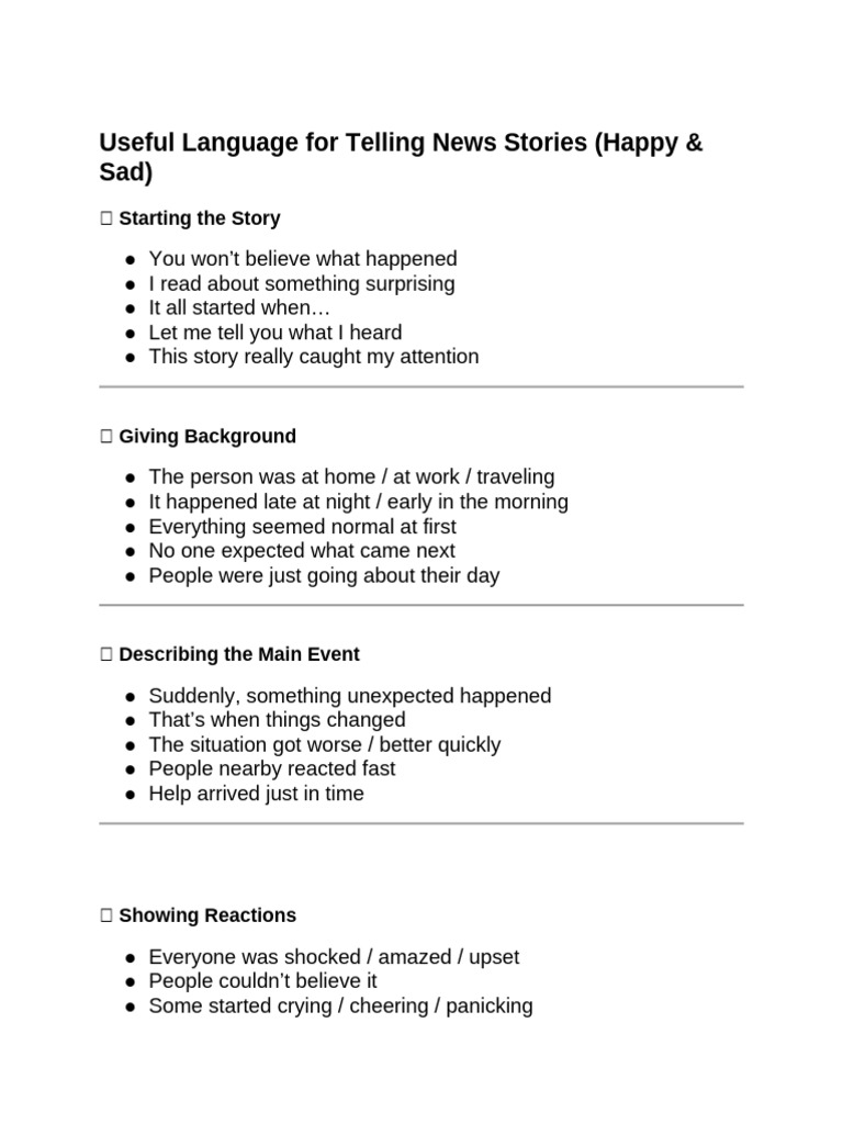 08 Useful Language For Telling A Story | PDF