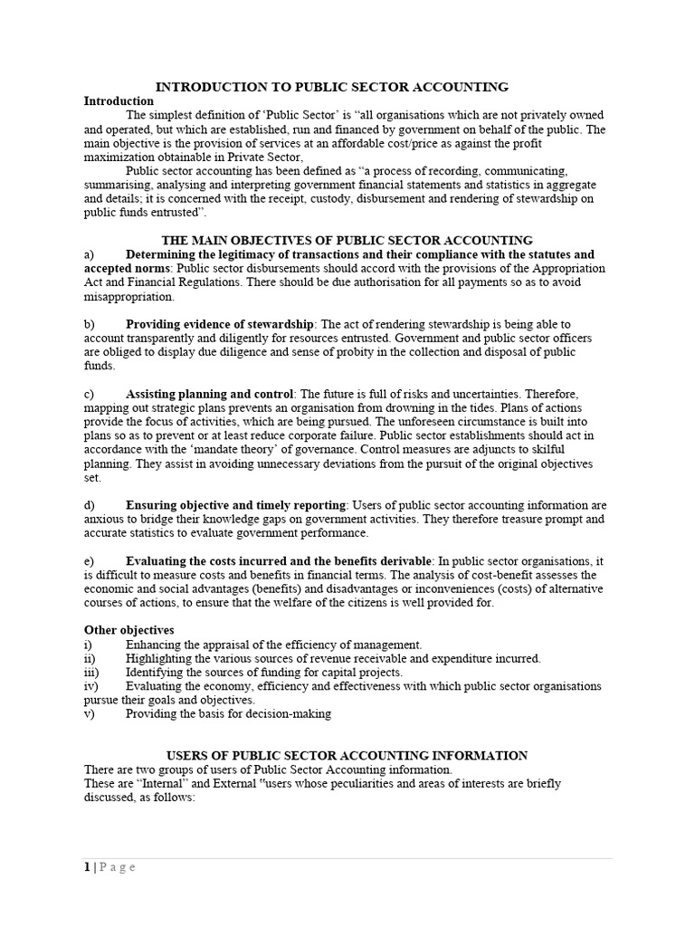 Public Sector Accounting Overview PDF Expense Revenue