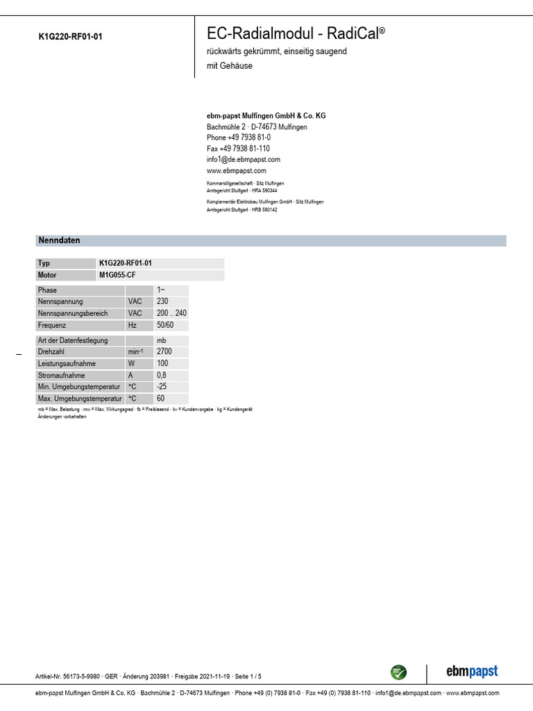K1G220RF0101 Datasheet GER | PDF