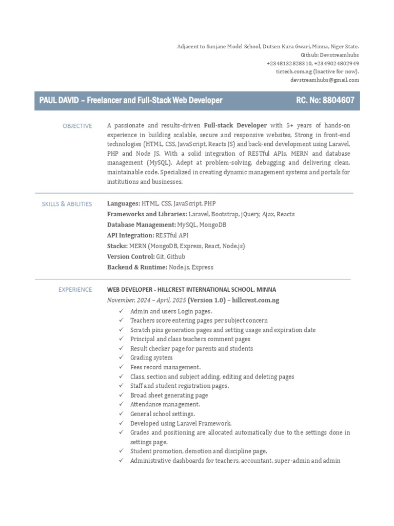 Full-Stack Web Developer Profile | PDF | Java Script | Computing