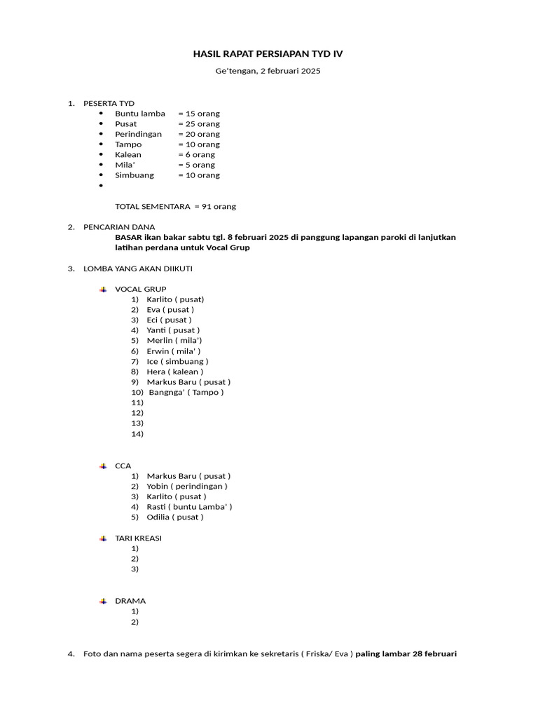 Hasil Rapat Persiapan TYD IV 2025 | PDF