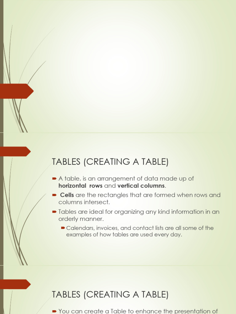 Creating and Managing Tables in Word | PDF | Mail | Table Of Contents