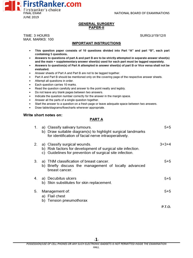 General Surgery Exam Paper June 2019 | PDF | Diseases And Disorders ...