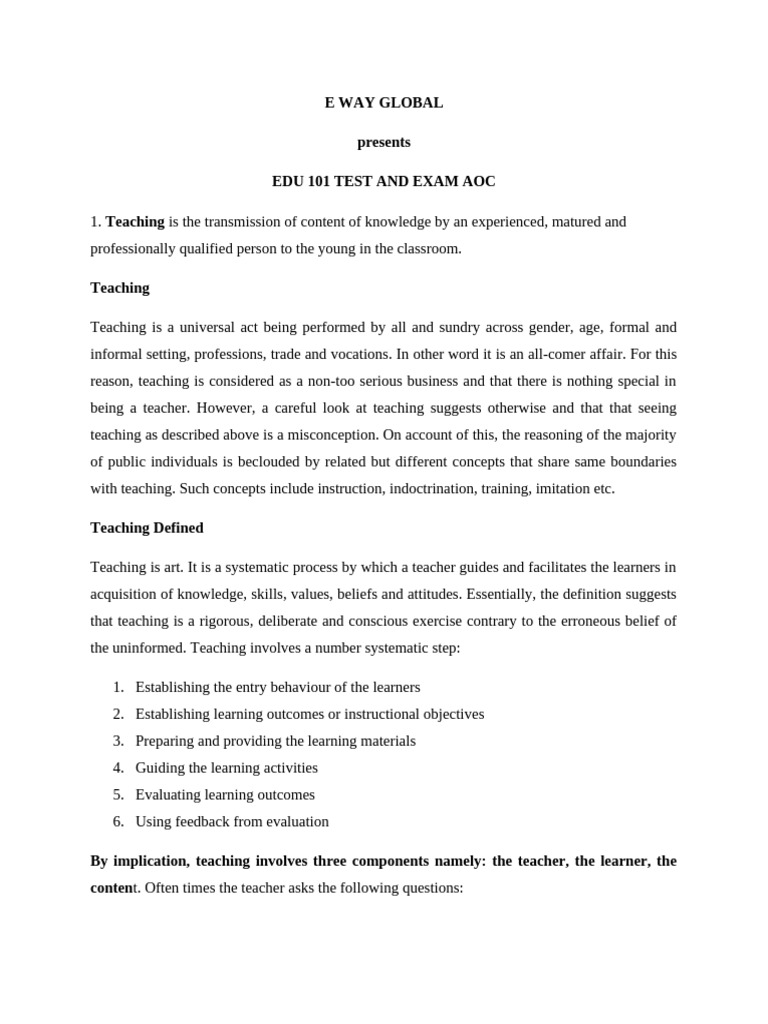 Edu 101 Test and Exam Aoc First Edition (1) 2 | PDF | Constructivism ...