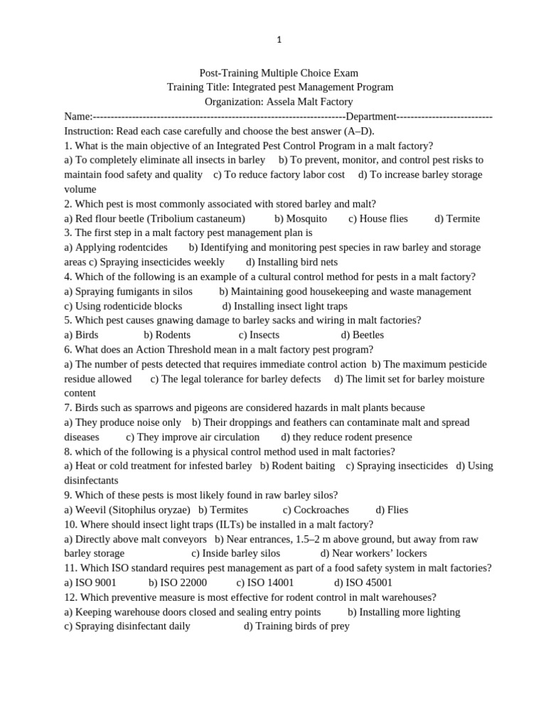 Exam Integrated Pest Control Program | PDF | Pest Control | Pest (Organism)
