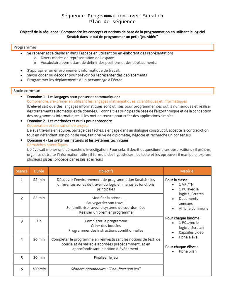 Programmation de jeux avec Scratch | PDF | Programmation informatique ...