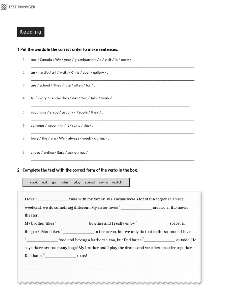Sentence Structure and Family Activities | PDF