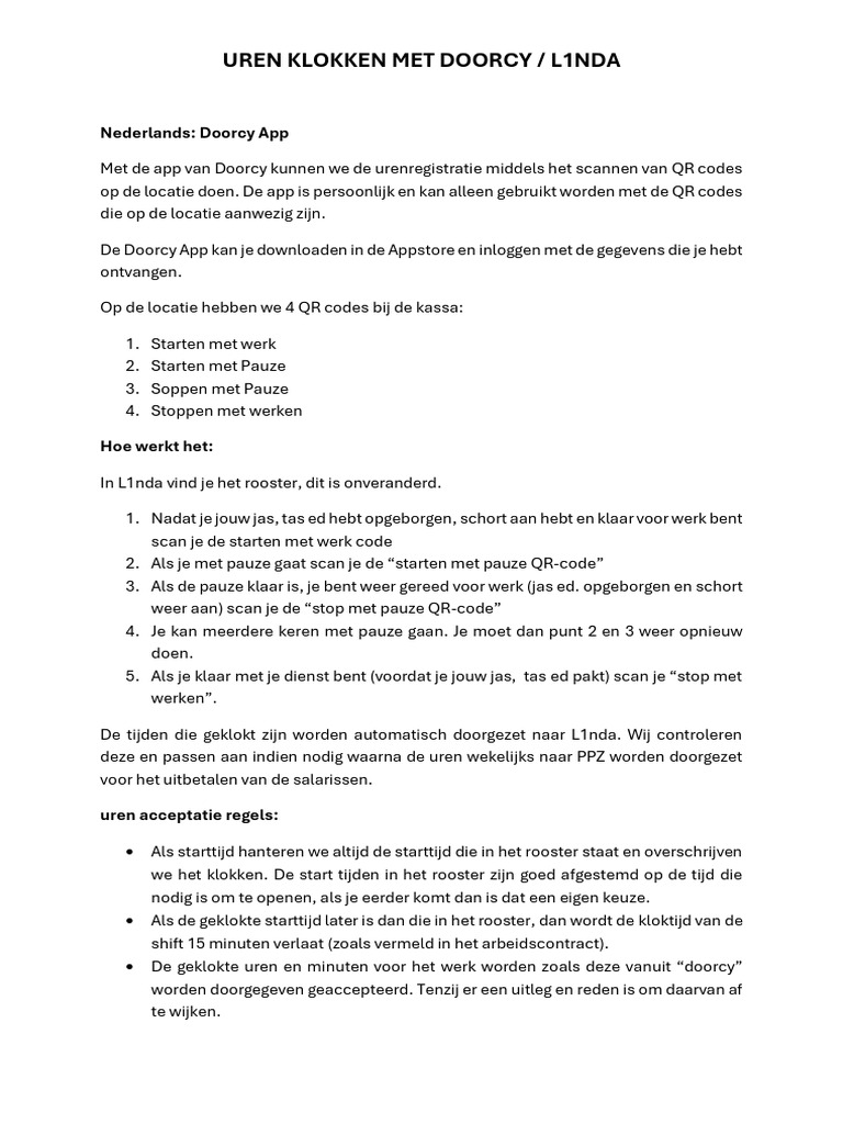 Instructies Gebruik Doorcy Klok App | PDF