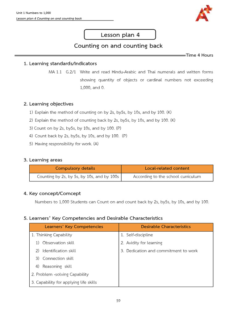 Counting on and Back: Lesson Plan | PDF | Learning | Lesson Plan