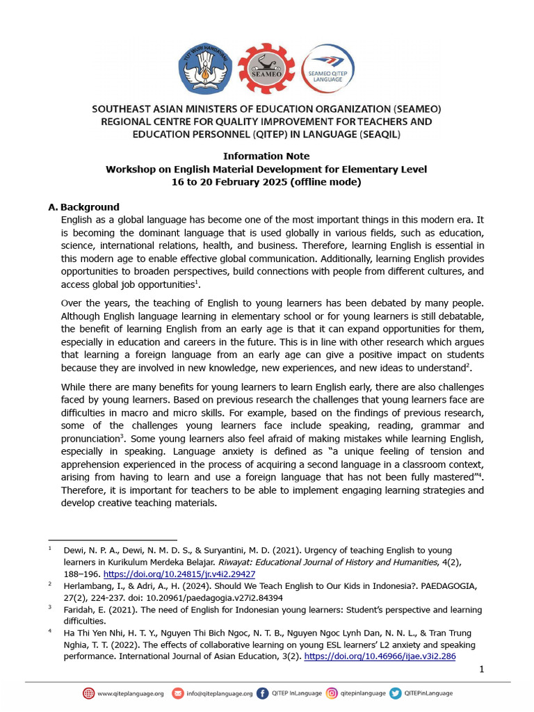 Information Note - English Material Workshop | PDF | Foreign Language ...