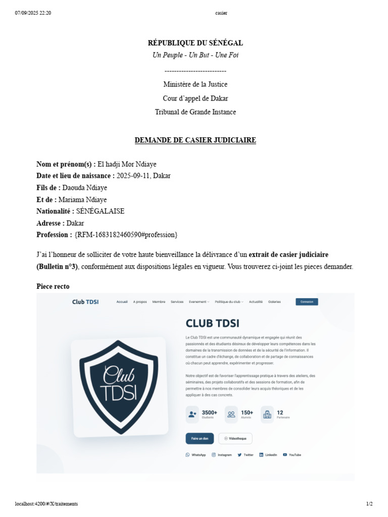 Demande d'extrait de casier judiciaire | PDF