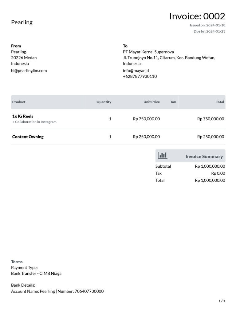 Invoice - 0002 - PT Mayar Kernel Supernova | PDF