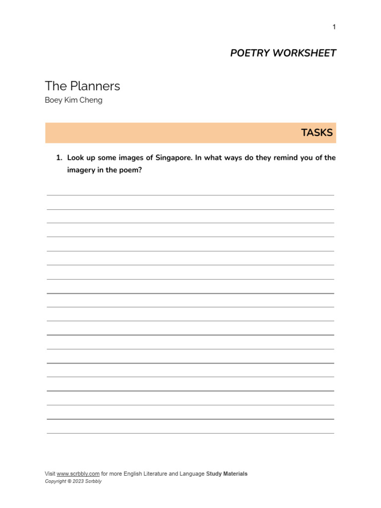 Poetry Analysis Worksheet: The Planners | PDF | Poetry