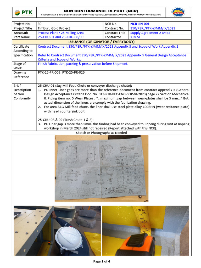 NCR-JIN-001 Chutes 25 & Painting - Signed | PDF | Mechanical Engineering