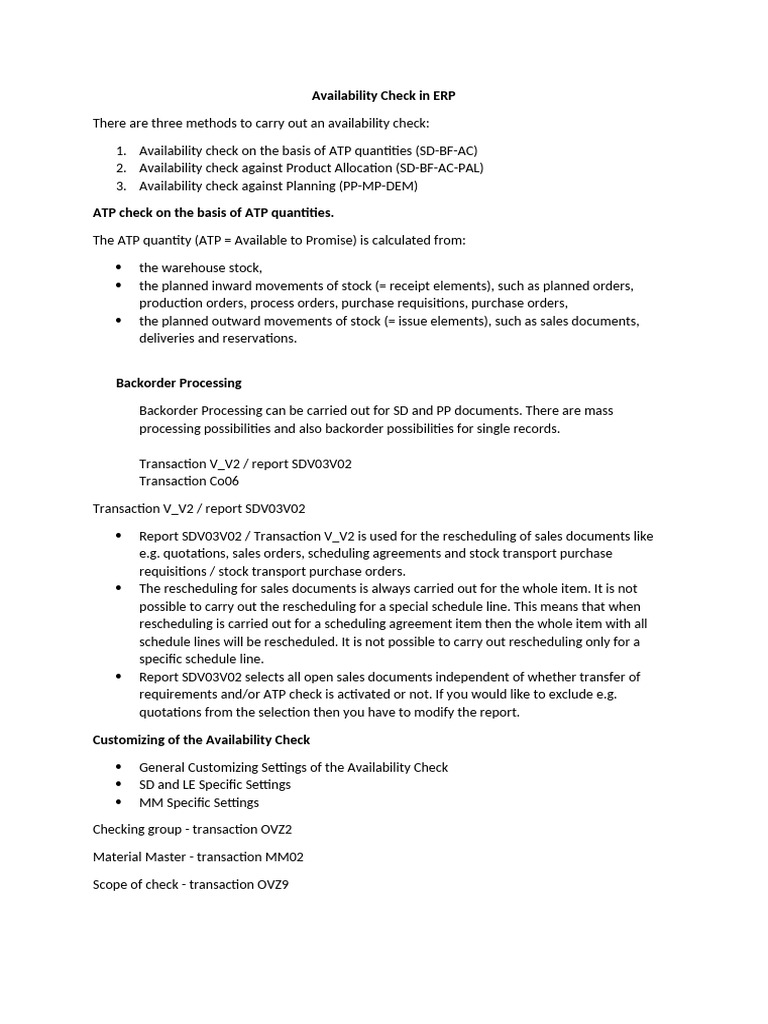 ERP Availability Check Methods Guide | PDF | Receipt | Stocks