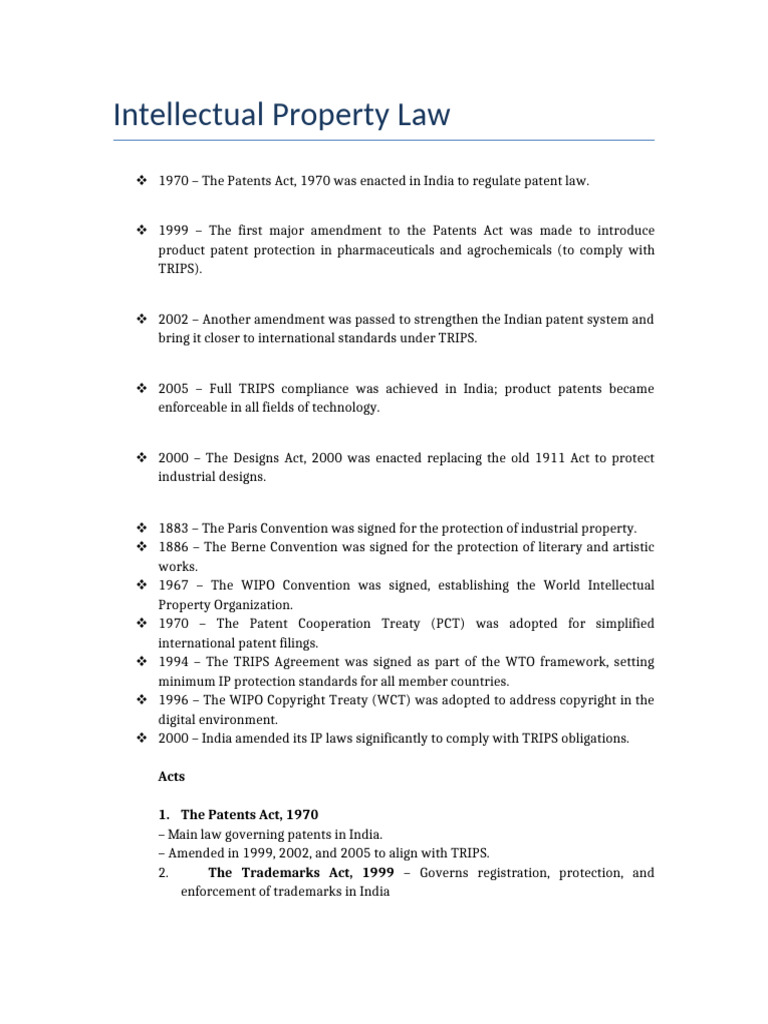 Overview of Indian Intellectual Property Law | PDF | Intellectual ...