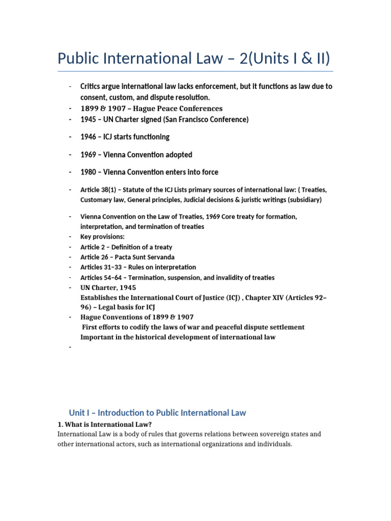 Overview of Public International Law | PDF | International Law | Treaty