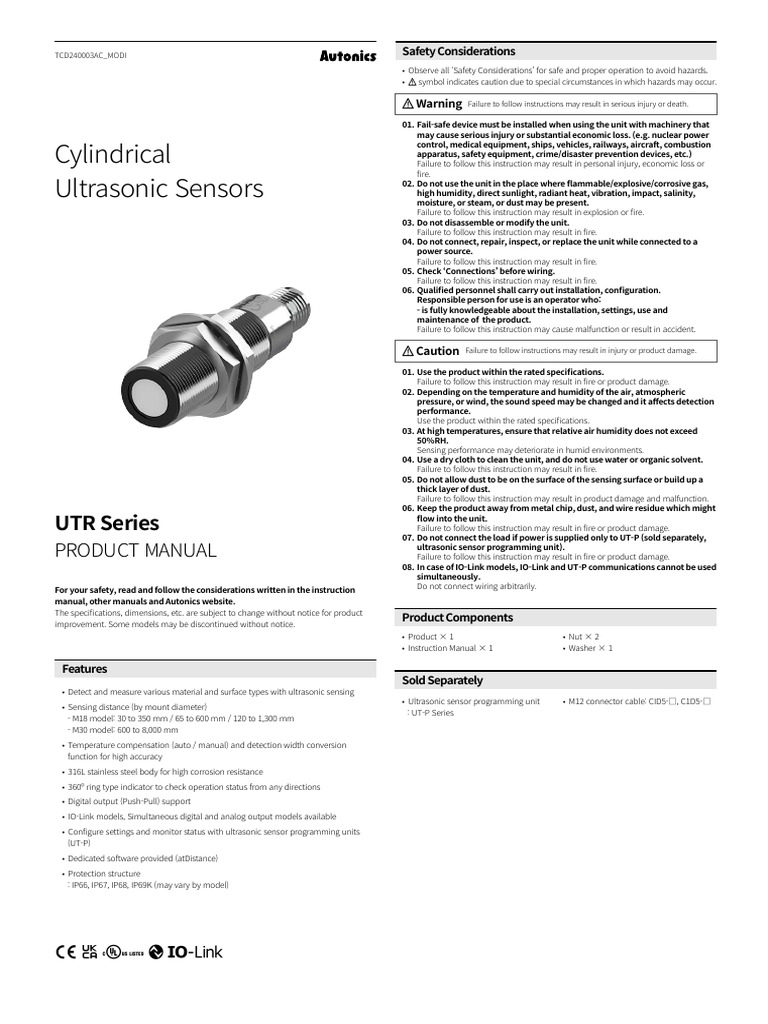 Ultrasonic Sensor UTR Series Manual | PDF | Power Supply | Bipolar ...