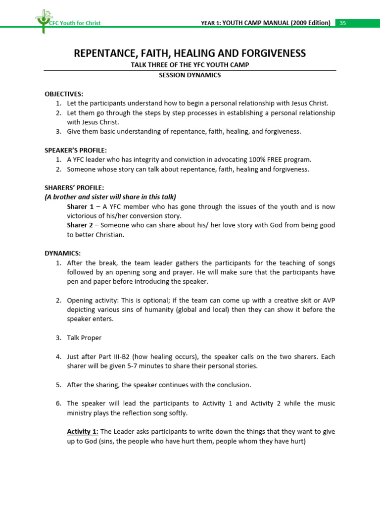 YFC Youth Camp Manual: Repentance & Faith | PDF | Jesus | Confession ...