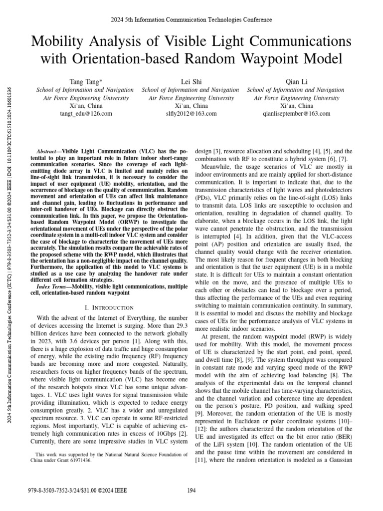 Mobility in Visible Light Communication | PDF | Angle | Rotation