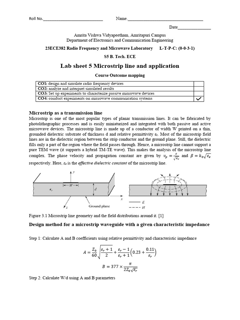 Microstrip Line Design and Analysis Lab | PDF | Transmission Line ...