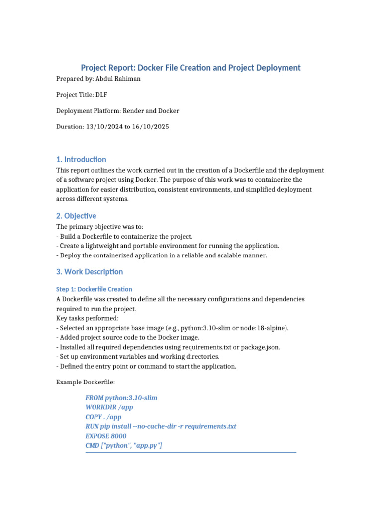 Dockerfile Creation & Project Deployment | PDF | System Software | Software