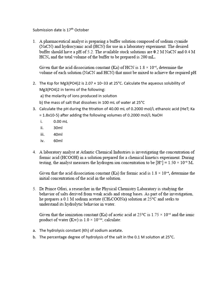 Buffer Solution and Titration Calculations | PDF