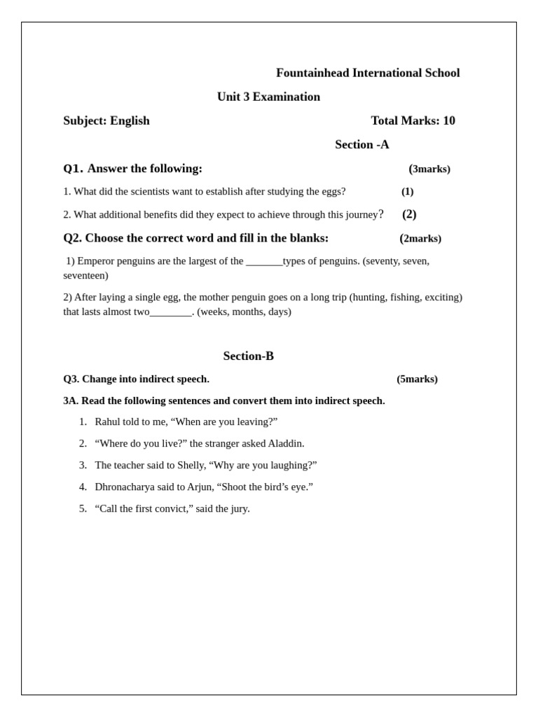 Grade 8 English Unit 3 Exam | PDF
