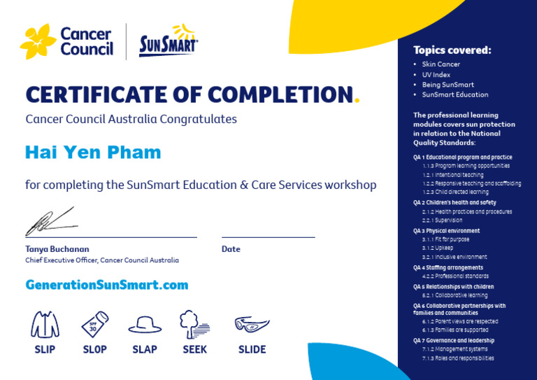 Certificate Generation Sunsmart For Education Care and Oshc Staff ...