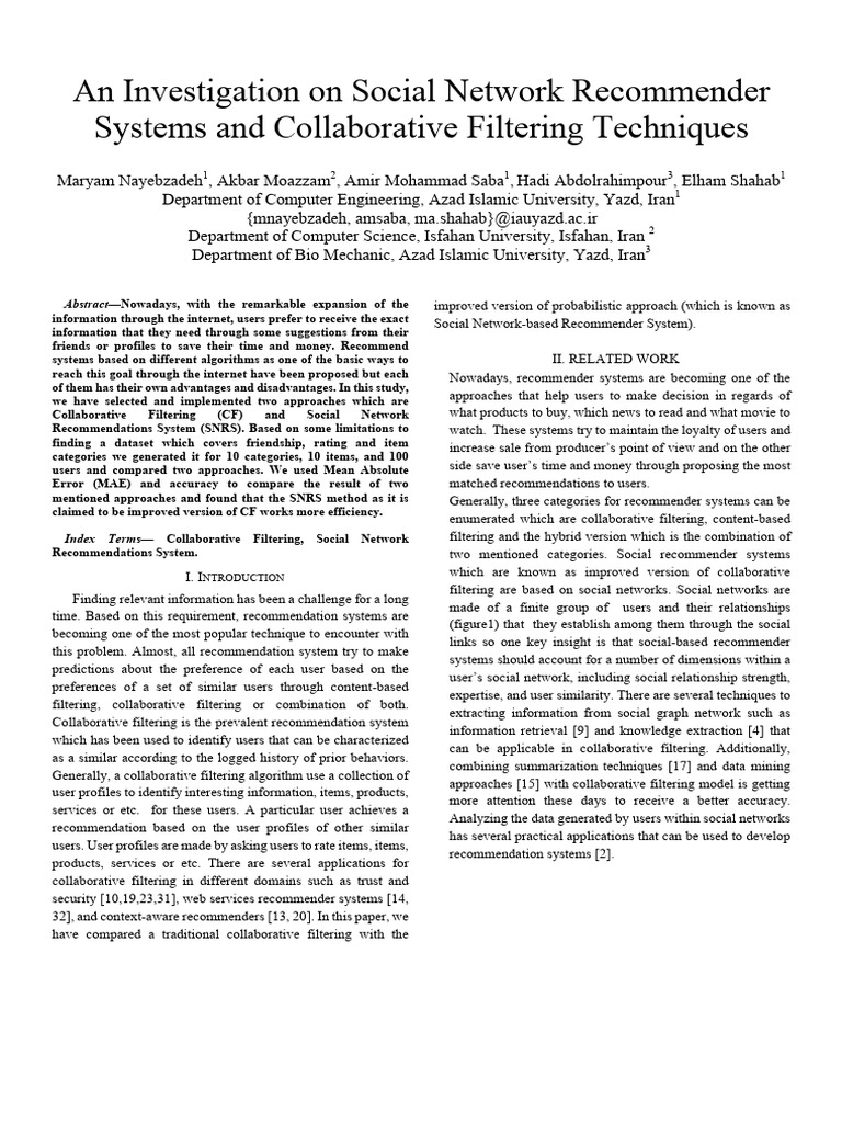 Social Network Recommender Systems Analysis | PDF | Information Science ...