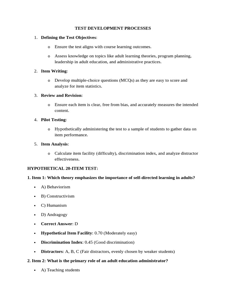 20 Item Test Development Processes | PDF | Adult Education ...