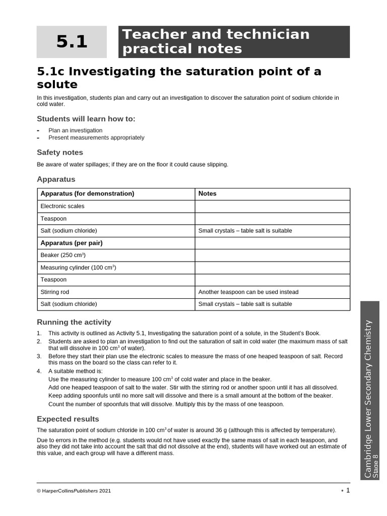 Stage 8 - Practical Notes - Chapter 5 | PDF | Teaspoon | Solubility