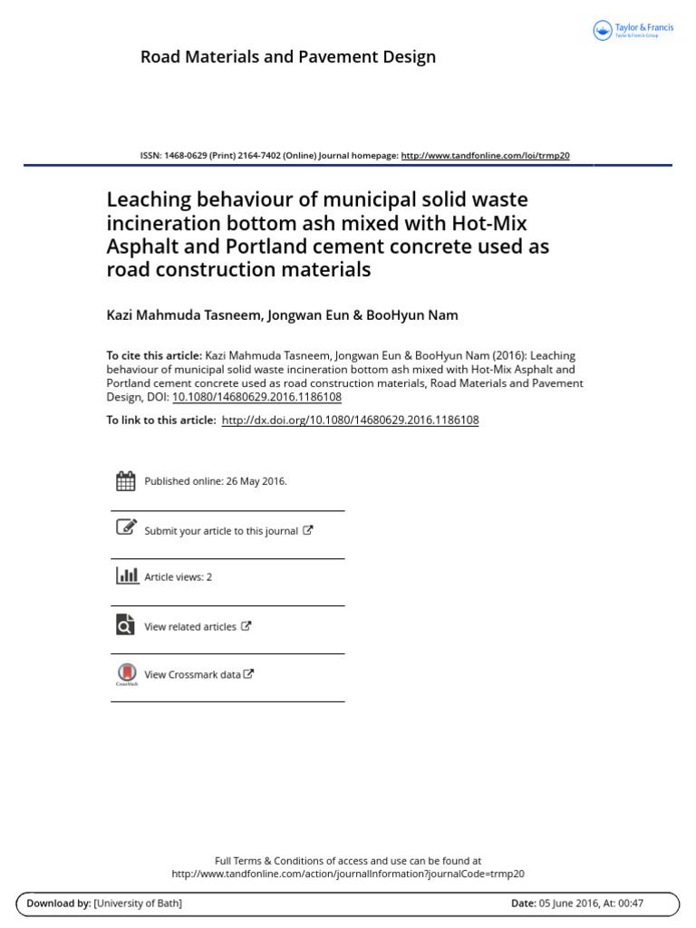 Leaching of MSWI Bottom Ash in Asphalt | PDF | Concrete | Aluminium