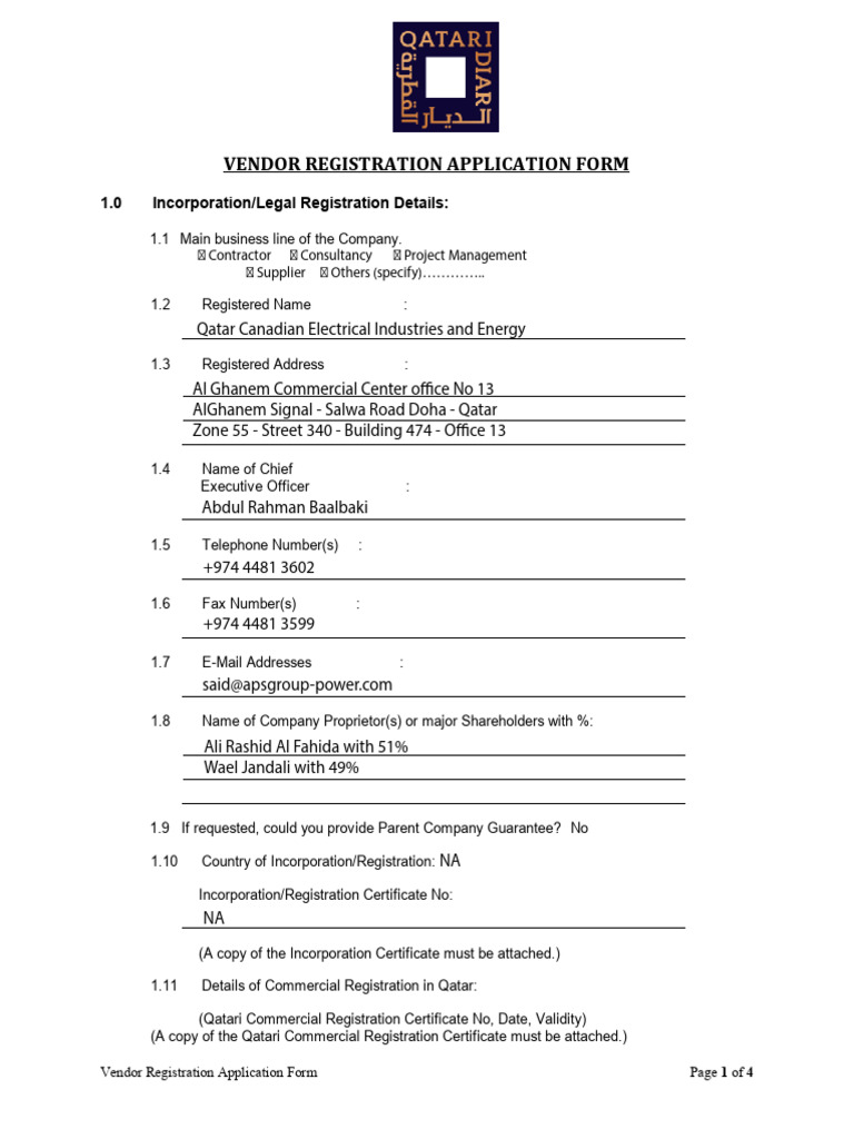 Vendor Registration Application Form | PDF | Qatar