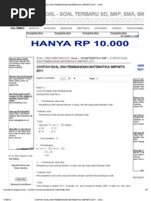 Contoh Soal Dan Pembahasan Matematika Smp Mts 2011 Kumpulan Soal
