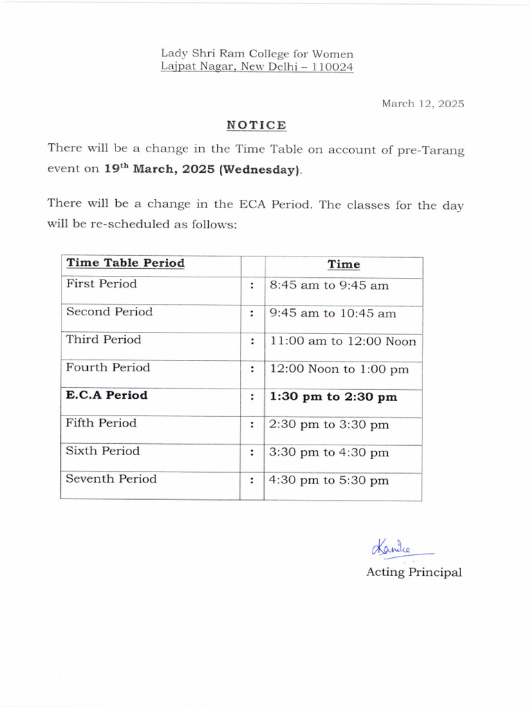 Changed Time Table | PDF
