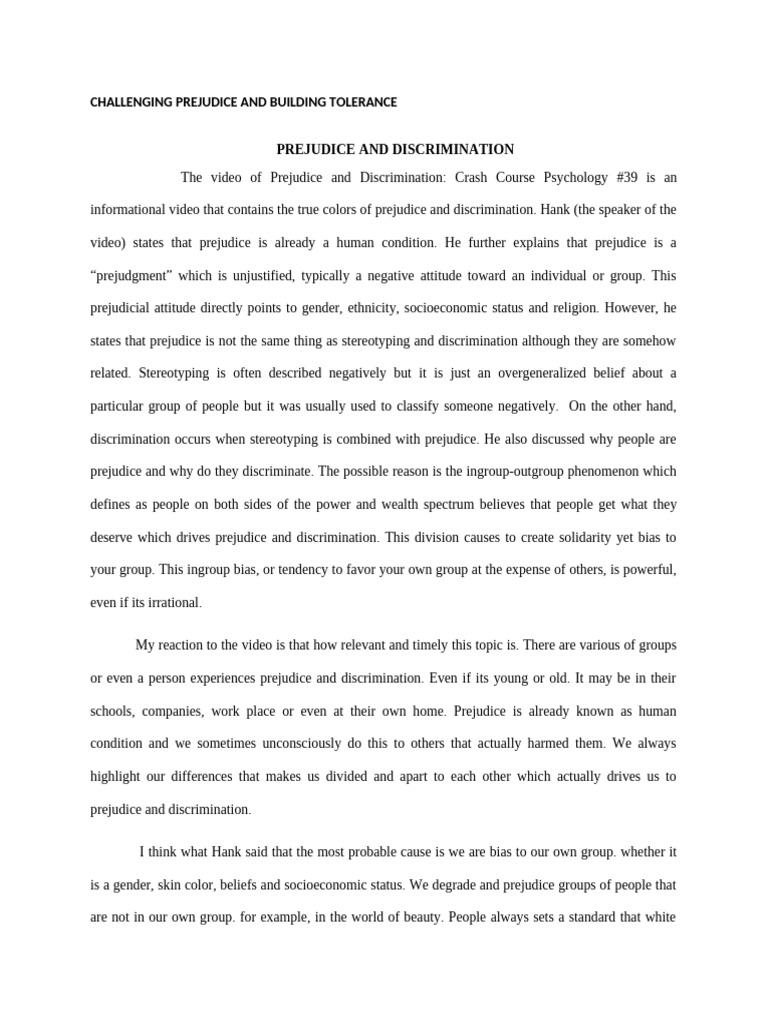 Prejudice and Tolerance Explained | PDF | Prejudices | Discrimination