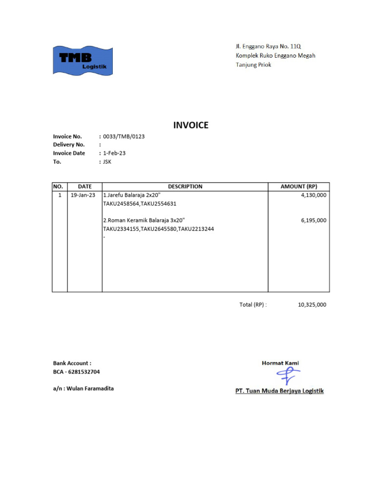 Invoice 0033/TMB/0123 Details | PDF