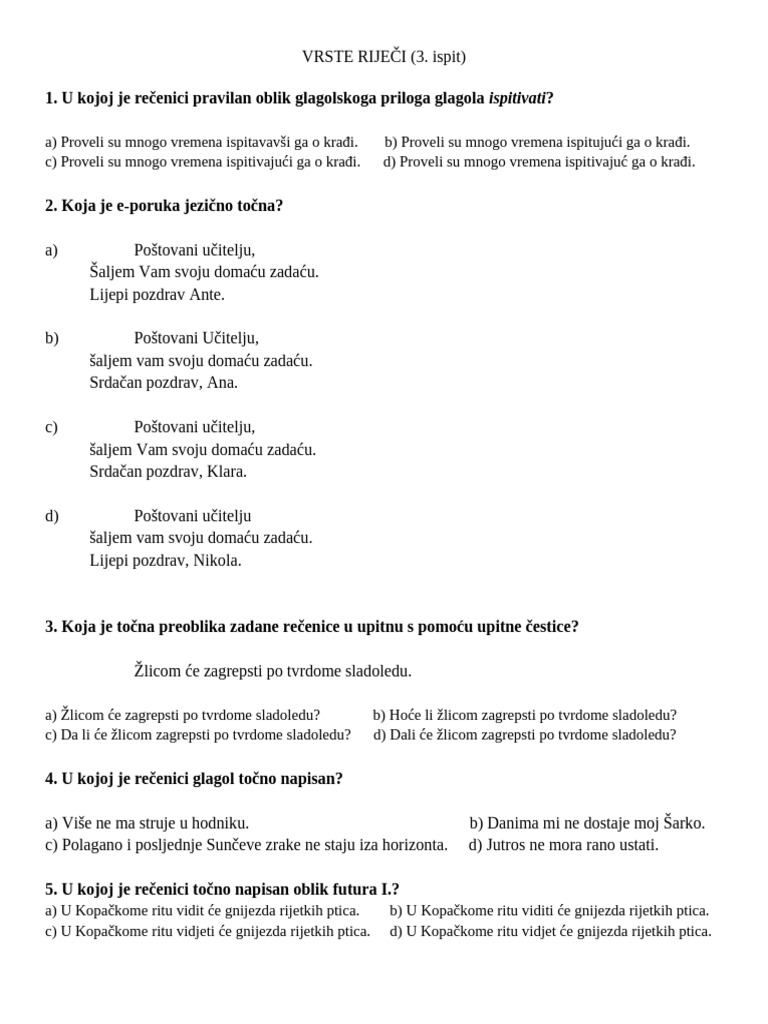 Vrste Riječi (3. Ispit) | PDF