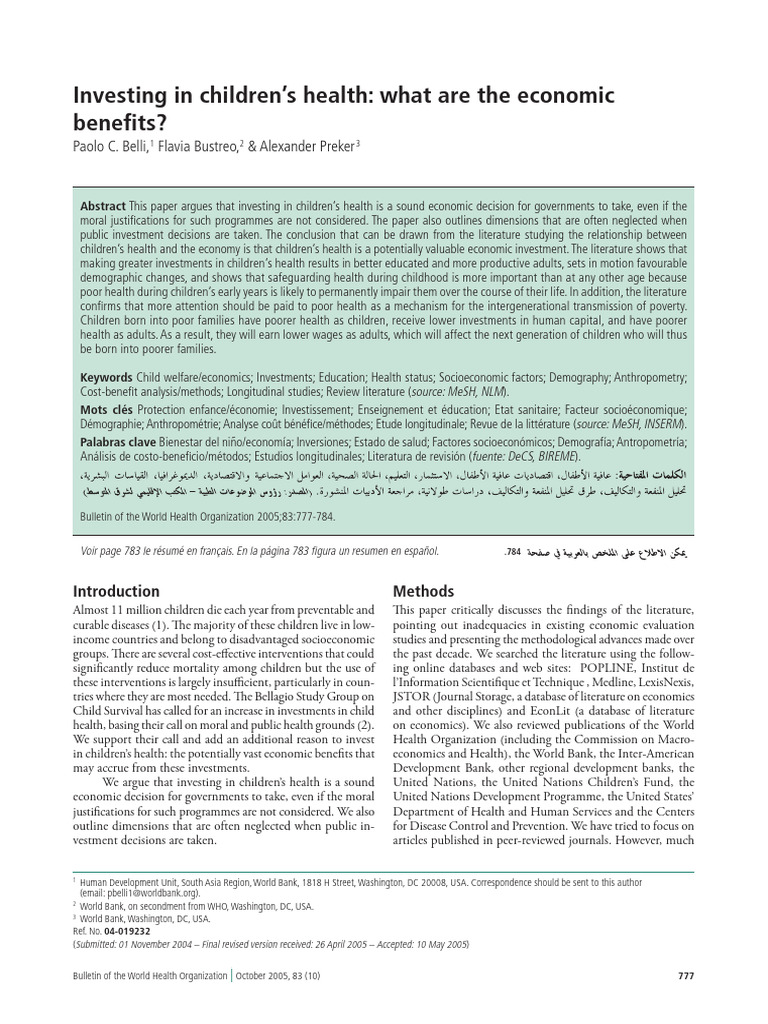 Economic Benefits of Investing in Child Health | PDF | Economic Growth ...