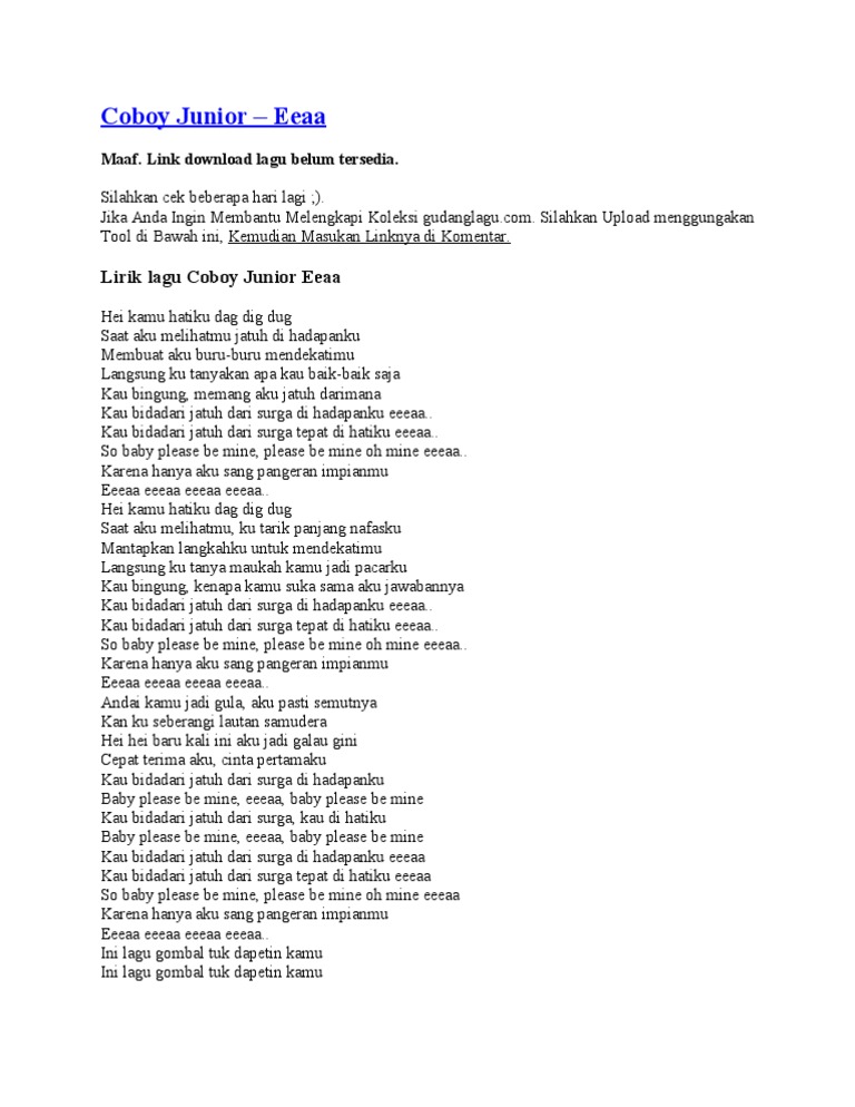 Lirik Lagu Coboy Junior Eeaa