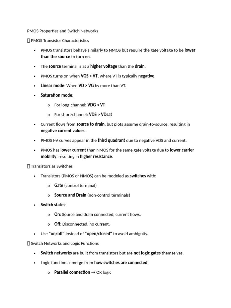 PMOS Properties and Switch Networks | PDF