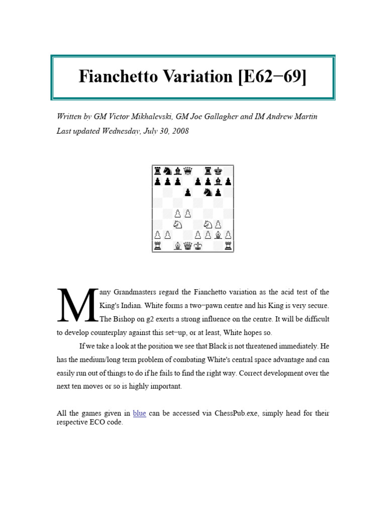 Fianchetto Variation in King's Indian | PDF | Chess Theory | Chess